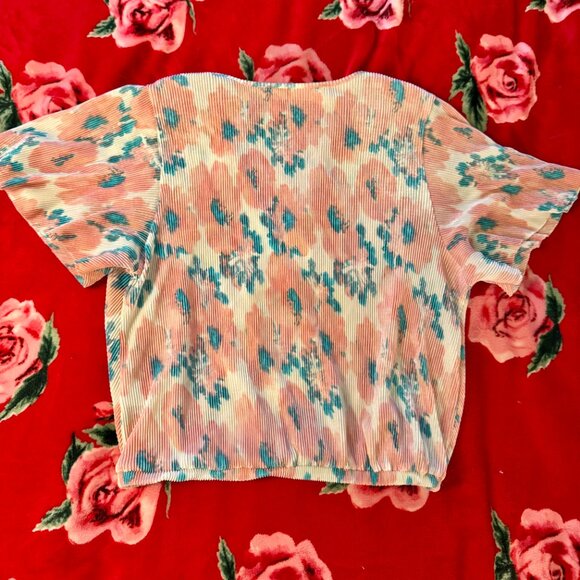 ASTR The Label Short Sleeve Plissé Top in Blush Pink Blue Women’s Size Large - Picture 9 of 11